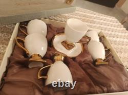 Luxury Coffee Cups Set Gold White Porcelain Tea Espresso Cups 12PCS Gift