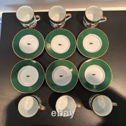 Lynn Chase Winter Game Birds Green Demitasse Cups And Saucers, Set Of Six (6)