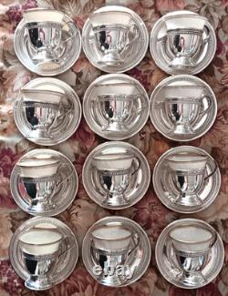 M F Hirsch Sterling Demitasse Cup/Saucer/Lenox Liners Set of 12, No Mono, 341g