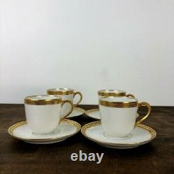 M Redon Limoges Demitasse Cups Saucers 4 White Gold Chain Link Trim Vintage