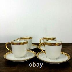 M Redon Limoges Demitasse Cups Saucers 4 White Gold Chain Link Trim Vintage