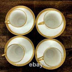 M Redon Limoges Demitasse Cups Saucers 4 White Gold Chain Link Trim Vintage