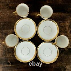 M Redon Limoges Demitasse Cups Saucers 4 White Gold Chain Link Trim Vintage