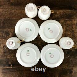 M Redon Limoges Demitasse Cups Saucers 4 White Gold Chain Link Trim Vintage