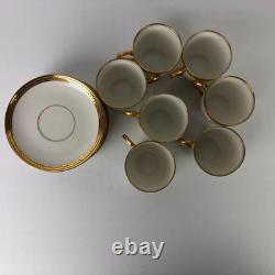 M Redon Limoges Demitasse Cups Saucers 7 White Gold Link Trim France Antique