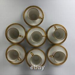 M Redon Limoges Demitasse Cups Saucers 7 White Gold Link Trim France Antique