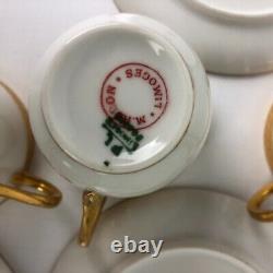 M Redon Limoges Demitasse Cups Saucers 7 White Gold Link Trim France Antique