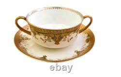 M. Redon Limoges France Hand Painted Floral Demitasse Set Cups & Saucers