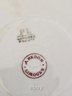 M. Redon Limoges France Hand Painted Floral Demitasse Set Cups & Saucers