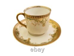 M. Redon Limoges France Hand Painted Floral Demitasse Set Cups & Saucers