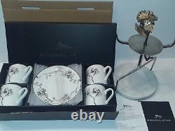 MICHAEL ARAM BUTTERFLY GINKGO SET OF 4 DEMITASSE CUPS With SAUCERS AND STAND NEW