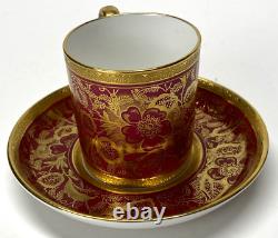 MINTON Jeweled Deep Ruby Red And Gold Floral Demitasse Cup & Saucer EXCELLENT