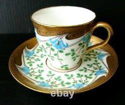 MINTONS Antique 1800's England Hand Painted Gold Demitasse Teacup & Saucer Set