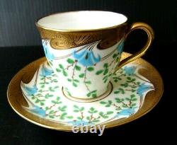 MINTONS Antique 1800's England Hand Painted Gold Demitasse Teacup & Saucer Set