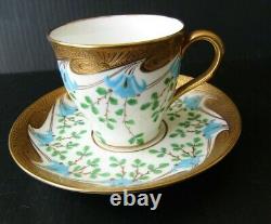 MINTONS Antique 1800's England Hand Painted Gold Demitasse Teacup & Saucer Set