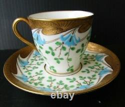 MINTONS Antique 1800's England Hand Painted Gold Demitasse Teacup & Saucer Set