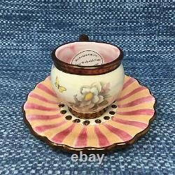 MacKenzie Childs Chelsea Luster Demitasse Cup & Saucer Floral Earthenware Mint