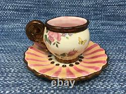 MacKenzie Childs Chelsea Luster Demitasse Cup & Saucer Floral Earthenware Mint