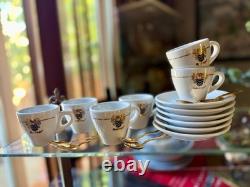Malongo Espresso Set 6 Cups Saucers + Spoons NEW French Demitasse Griffin Crest
