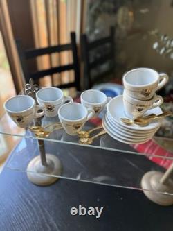 Malongo Espresso Set 6 Cups Saucers + Spoons NEW French Demitasse Griffin Crest