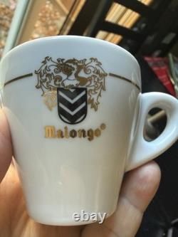Malongo Espresso Set 6 Cups Saucers + Spoons NEW French Demitasse Griffin Crest
