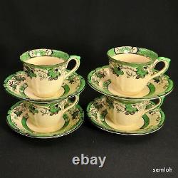 Mason's Ashworth Set of 4 Cup & Saucers Patent Ironstone Green Silver 1891-1923