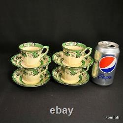 Mason's Ashworth Set of 4 Cup & Saucers Patent Ironstone Green Silver 1891-1923