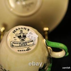 Mason's Ashworth Set of 4 Cup & Saucers Patent Ironstone Green Silver 1891-1923
