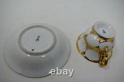 Meissen Baroque Raised Gold Demitasse Espresso Cup and Saucer Mint pre 1924