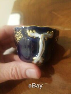 Meissen Cobalt Blue Demitasse Coffee Cup Saucer Antique 19th century Floral BIN