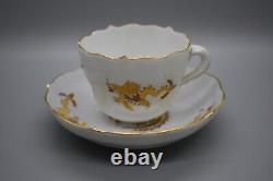 Meissen Court Dragon Yellow Flat Cup & Saucer Demitasse Phoenix