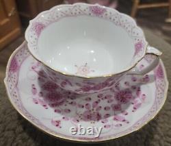 Meissen Demitasse Cup & Saucer Pink Indian Flowers Porcelain Gold Trim Antique