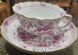 Meissen Demitasse Cup & Saucer Pink Indian Flowers Porcelain Gold Trim Antique