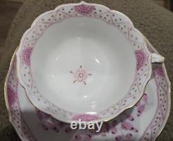 Meissen Demitasse Cup & Saucer Pink Indian Flowers Porcelain Gold Trim Antique