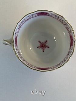 Meissen Demitasse Cup & Saucer Pink Indian Flowers Porcelain Gold Trim Antique