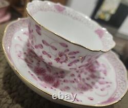 Meissen Demitasse Cup & Saucer Pink Indian Flowers Porcelain Gold Trim Antique