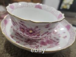 Meissen Demitasse Cup & Saucer Pink Indian Flowers Porcelain Gold Trim Antique