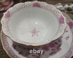 Meissen Demitasse Cup & Saucer Pink Indian Flowers Porcelain Gold Trim Antique