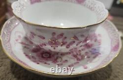 Meissen Demitasse Cup & Saucer Pink Indian Flowers Porcelain Gold Trim Antique