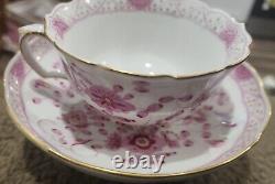 Meissen Demitasse Cup & Saucer Pink Indian Flowers Porcelain Gold Trim Antique