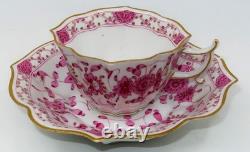 Meissen, Germany INDIAN Pink Flower Scalloped Oval Demitasse Cup & Saucer Set