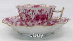 Meissen, Germany INDIAN Pink Flower Scalloped Oval Demitasse Cup & Saucer Set