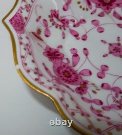 Meissen, Germany INDIAN Pink Flower Scalloped Oval Demitasse Cup & Saucer Set