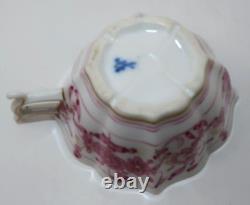 Meissen, Germany INDIAN Pink Flower Scalloped Oval Demitasse Cup & Saucer Set