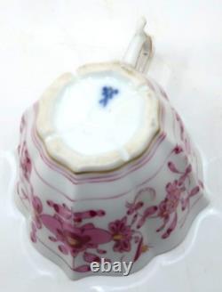 Meissen, Germany INDIAN Pink Flower Scalloped Oval Demitasse Cup & Saucer Set
