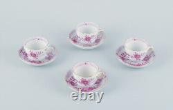 Meissen, Germany. Set of four Pink Indian demitasse cups with saucers