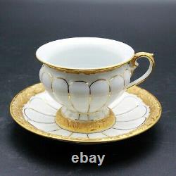 Meissen Gold Leaf Encrusted White Porcelain Demitasse Cup & Saucer Set Germany