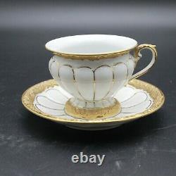 Meissen Gold Leaf Encrusted White Porcelain Demitasse Cup & Saucer Set Germany