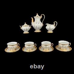 Meissen Golden Baroque Demitasse Tea Pot Sugar & Creamer 4 Cups 4 Saucers X-form