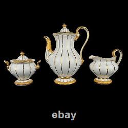 Meissen Golden Baroque Demitasse Tea Pot Sugar & Creamer 4 Cups 4 Saucers X-form